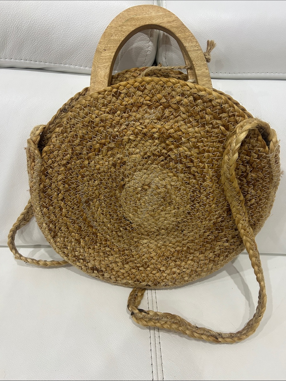 Zara Round Woven Crossbody Bag with Cream Tassel